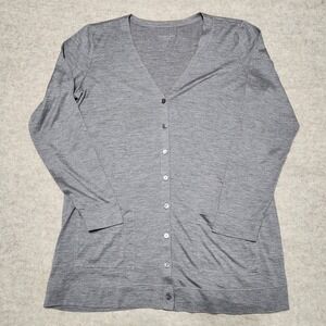 Eileen Fisher Petite Gray Silk Blend Long Sleeve Button Down Cardigan‎